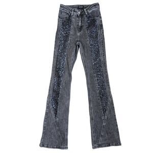 Bebe High Waist Sequin Trim Flared Jeans 25 Acid Wash Charcoal Gray Y2K 0